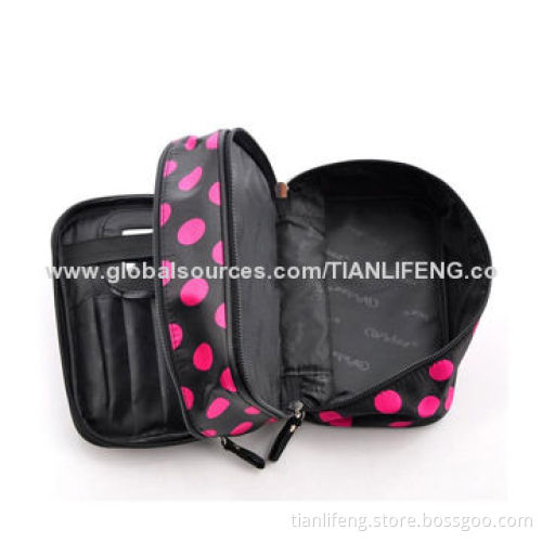 Unique Dots Pattern Double Layer Cosmetic Bag, Comes in Black